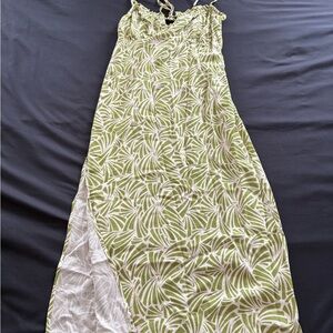 Monteau Green and White Leaf-Print Maxi Slip Dress